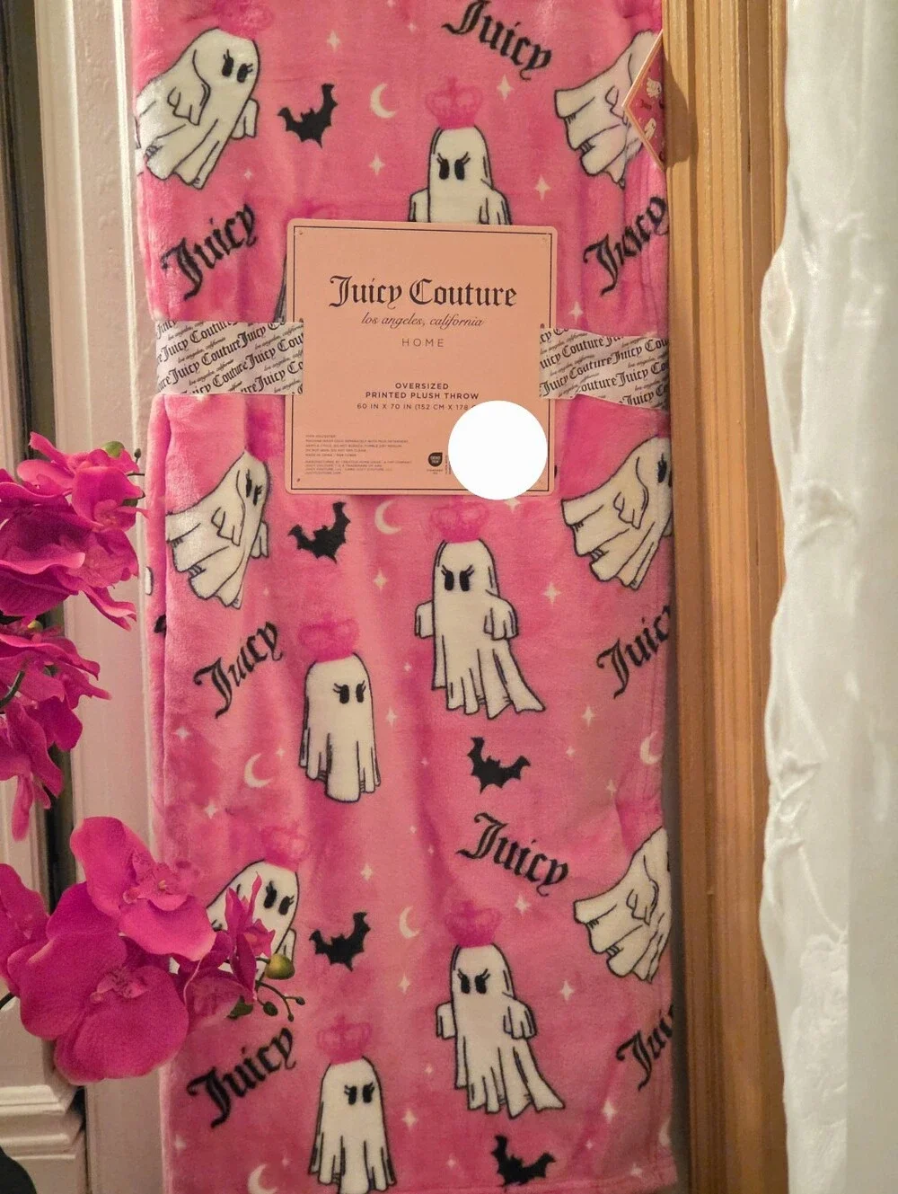 Juicy Couture Halloween PINK Ghost Plush Throw Blanket